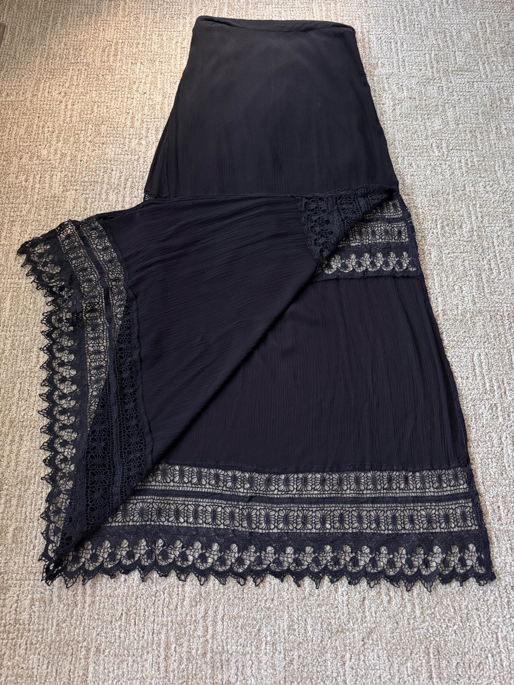 Loverich black gauzy textured lace maxi skirt M Dark Fairycore Witchy 90’s Boho
